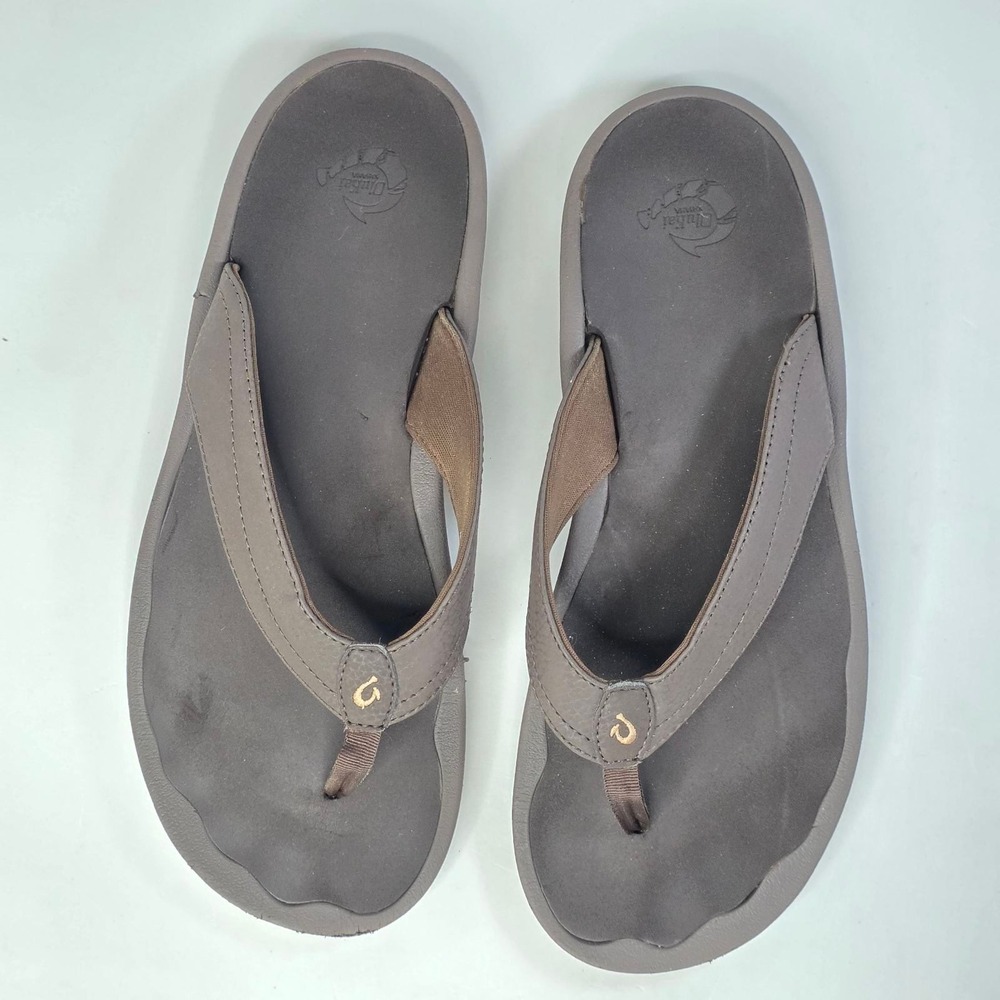 OluKai Ohana Comfort Thong Flip Flop Beach Pool Sandals Dark Java Brown Womens 9